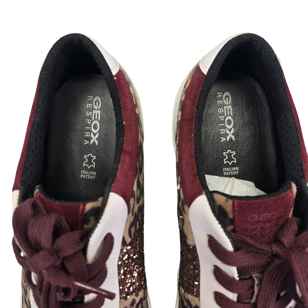Geox‎ Respira Womens Leopard Print Glitter Fashion Sneakers Maroon White Size 10 - Picture 5 of 7